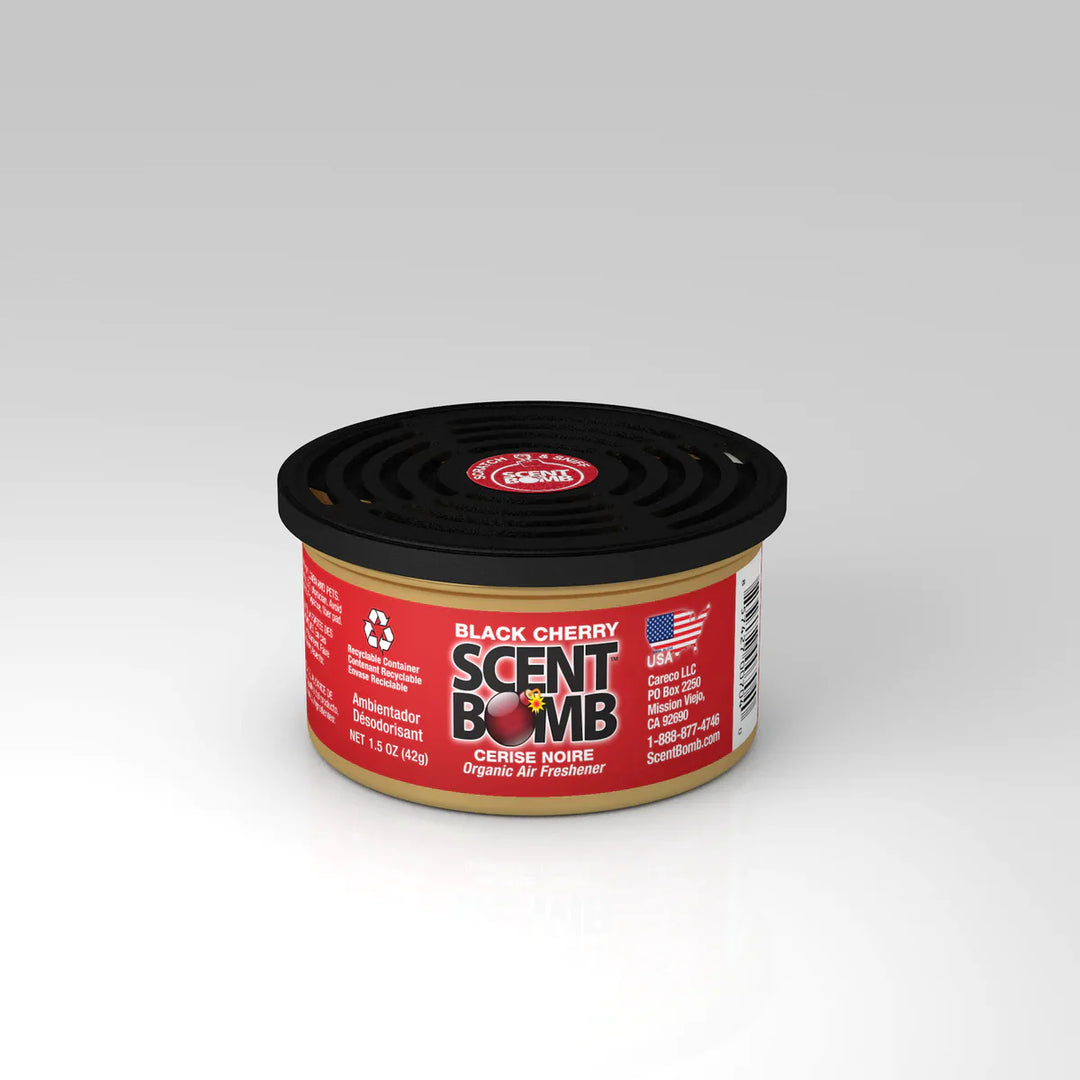 Organic can air freshener with Black Cherry Scent Bomb label